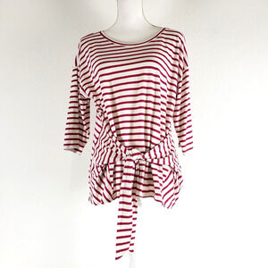 NEW! Express One Eleven SIZE M Red Pink White Stripe Tie Front Blouse 3/4 Sleeve